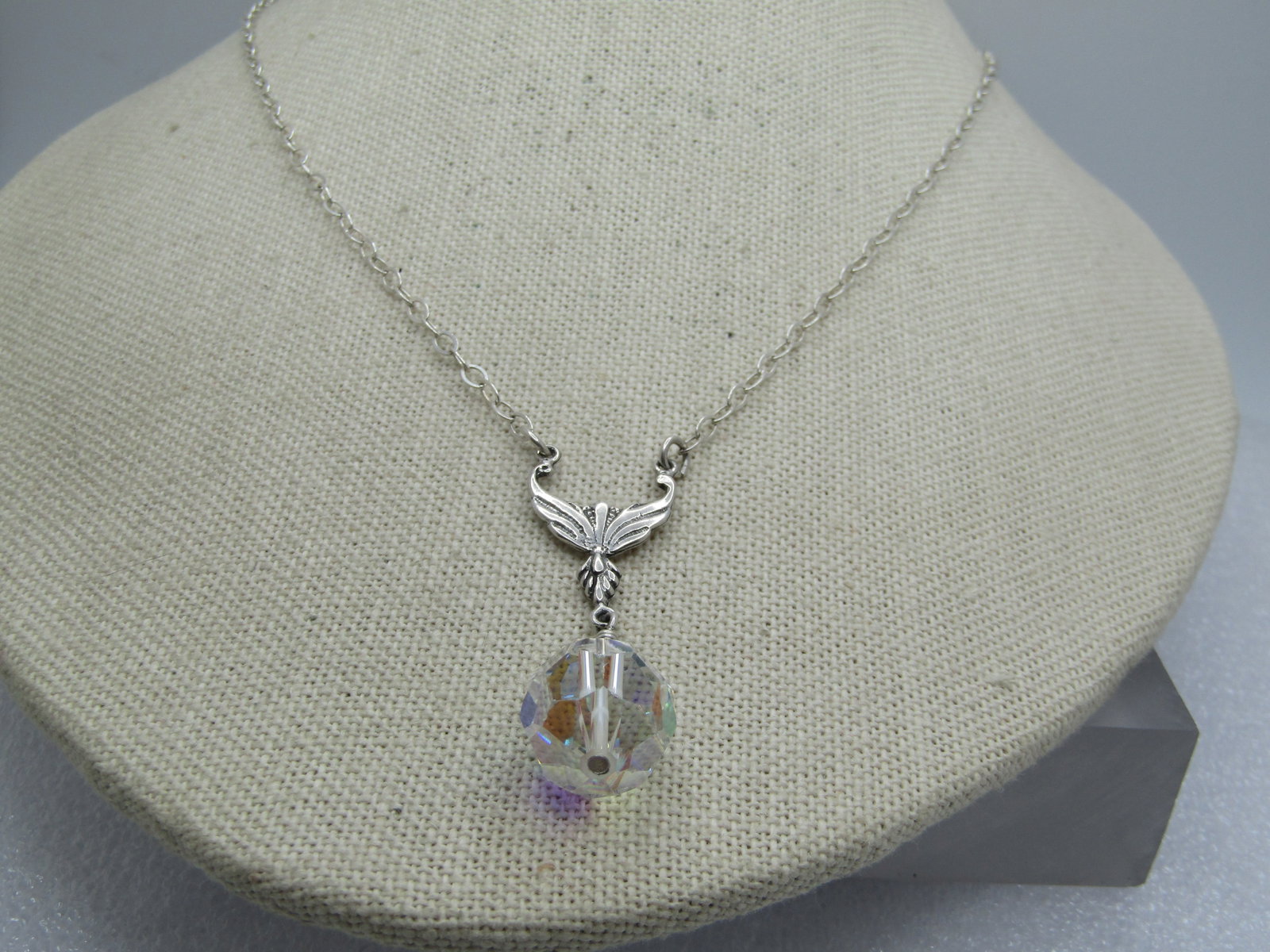 Vintage Sterling AB Crystal Lavalier Necklace, 18", 1990's (1 of 6)