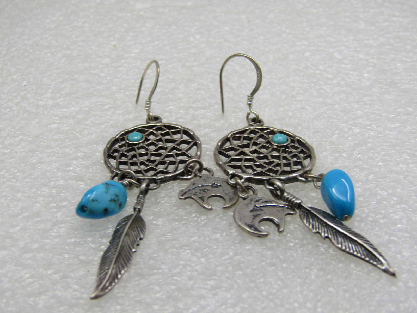 Vintage Sterling Southwestern Turquoise Dreamcatcher Earrings - 4