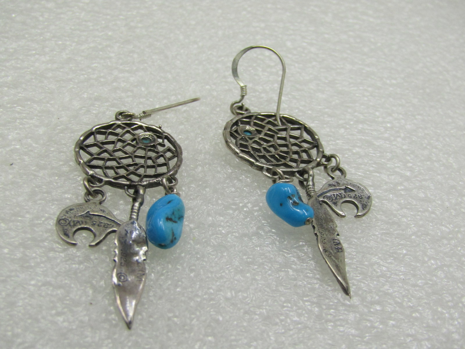 Vintage Sterling Southwestern Turquoise Dreamcatcher Earrings - 5