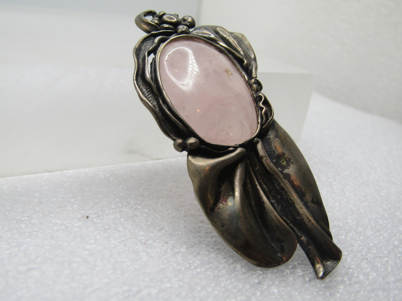 Vintage Sterling Pink Quartz Free Form Brooch, Art Nouveau Themed, 1940's-1950's - 2