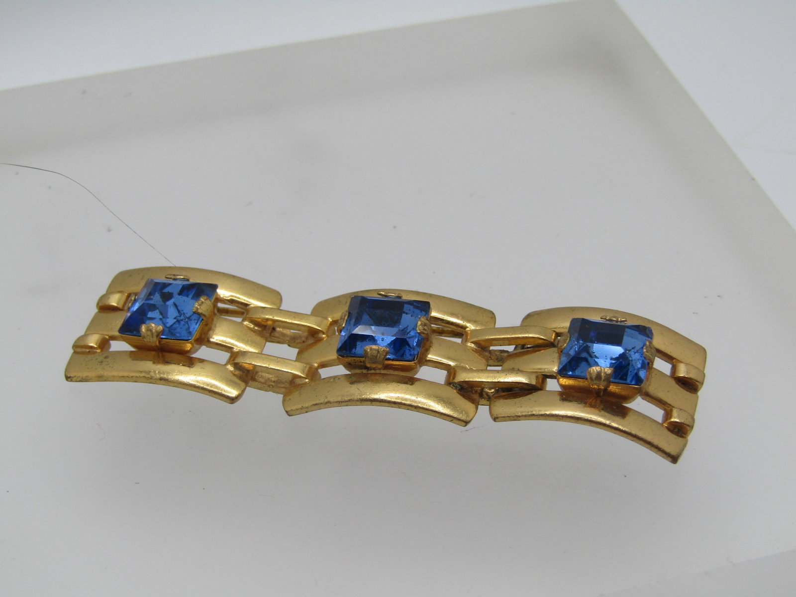 Vintage Blue Rhinestone Bar Brooch, 2.5" (1 of 5)