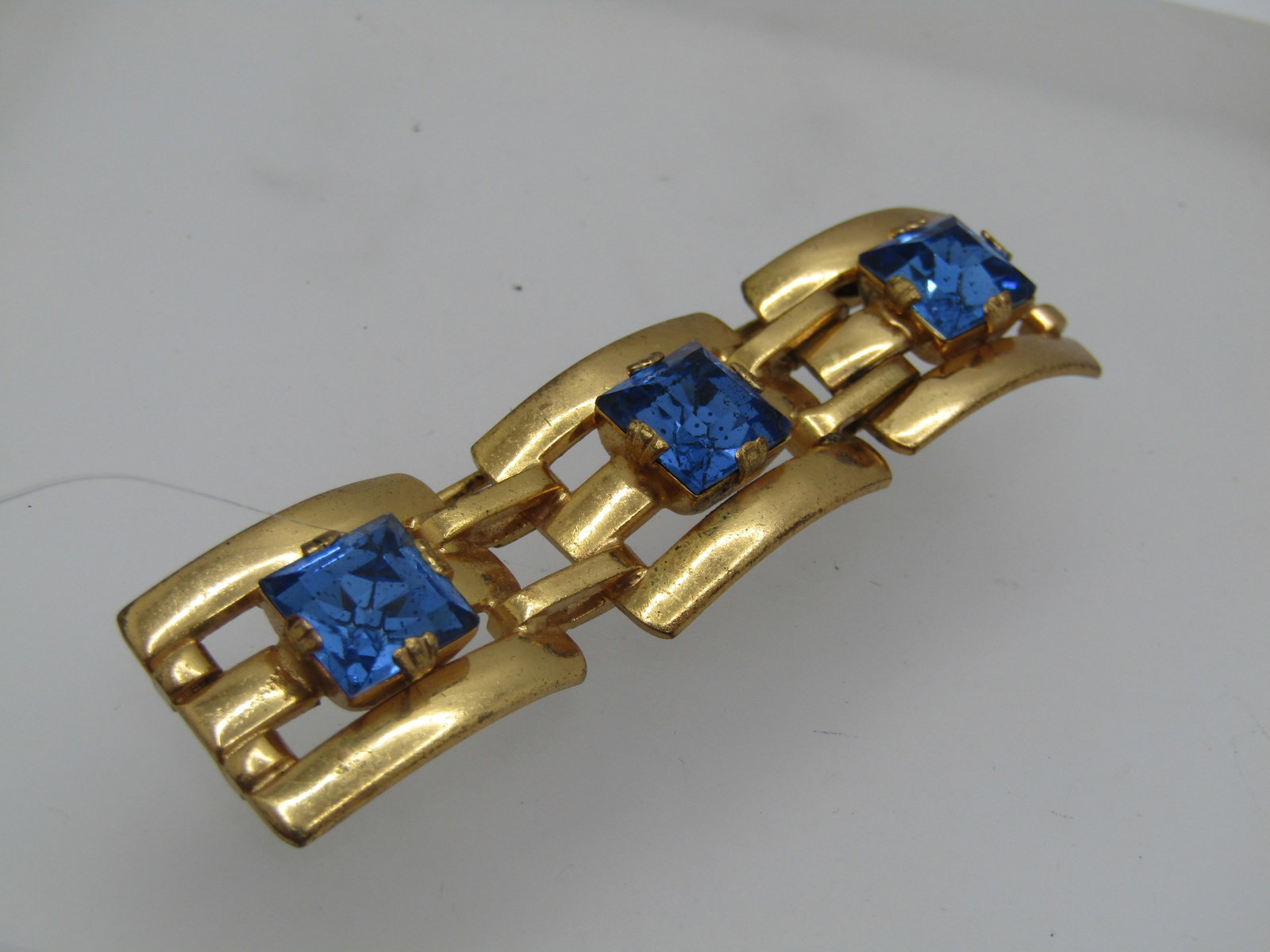 Vintage Blue Rhinestone Bar Brooch, 2.5" - 2