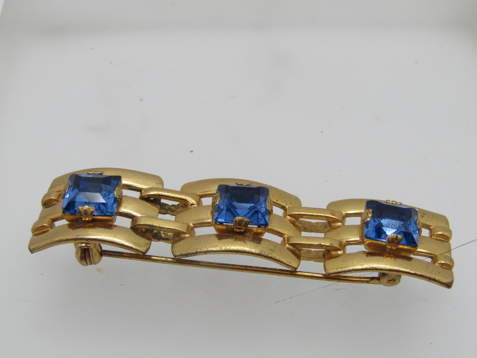 Vintage Blue Rhinestone Bar Brooch, 2.5" - 4