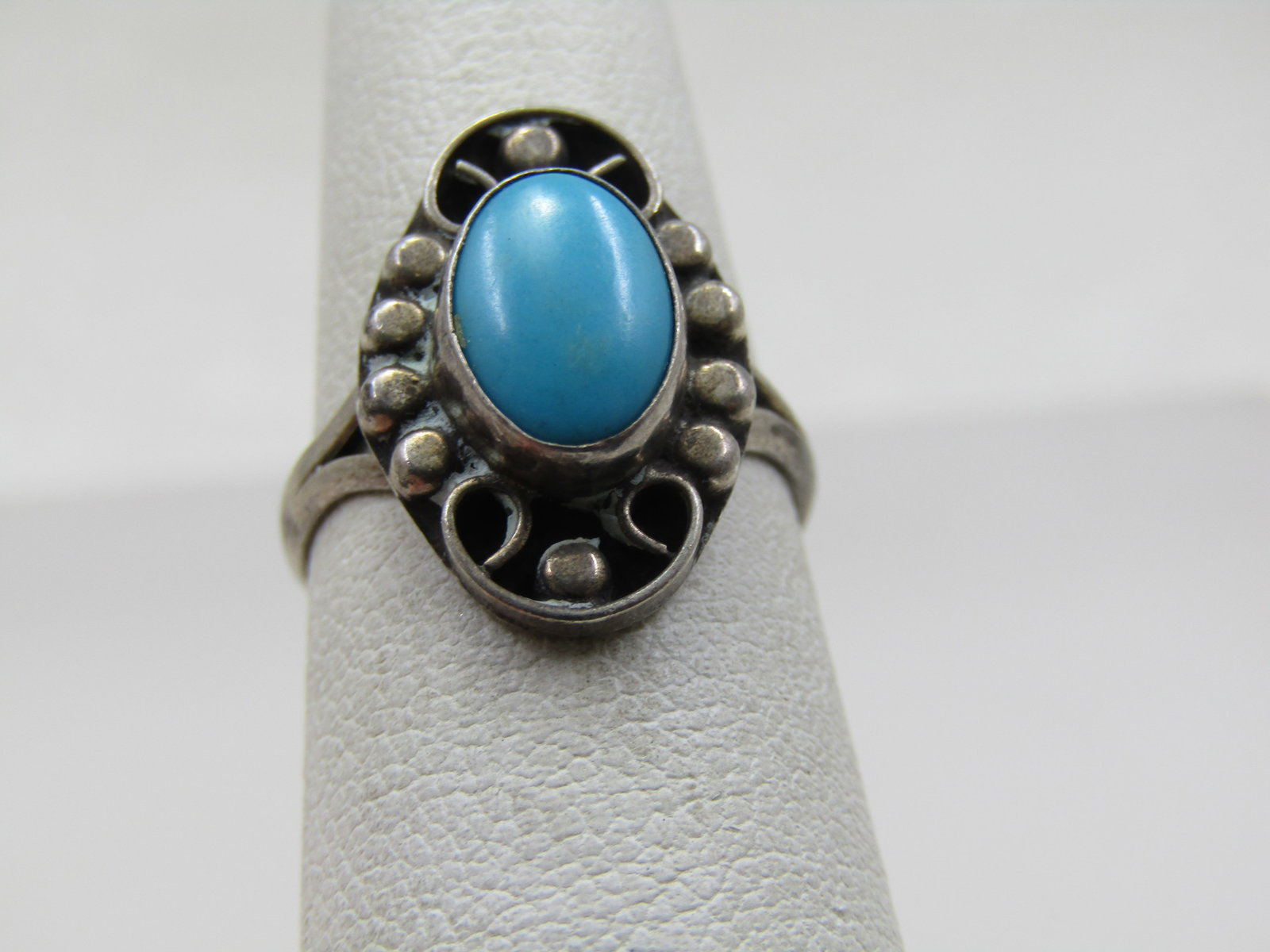 Vintage sterling Southwestern Faux Turquoise Ring, Sz. 5 - 2