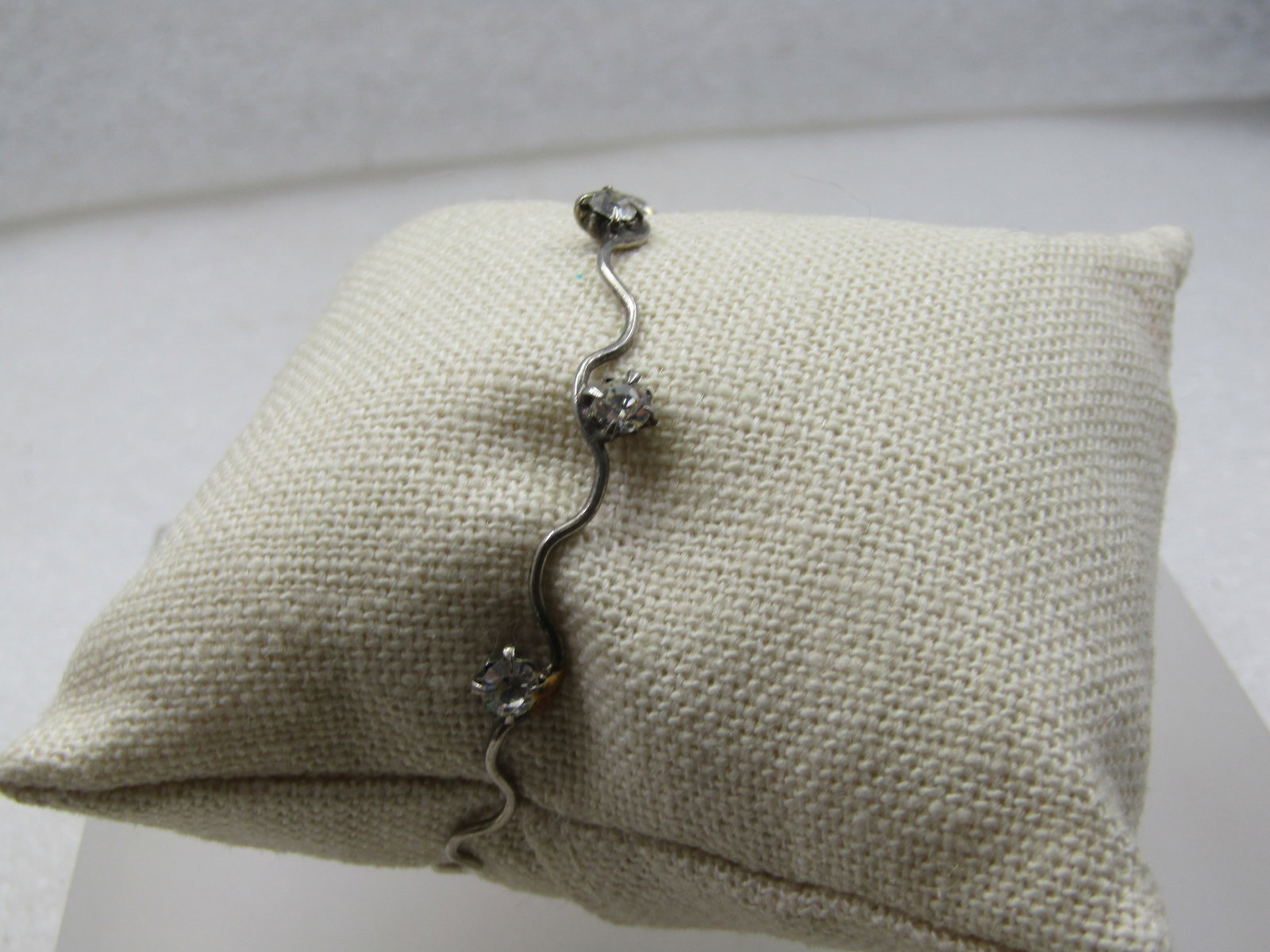 Vintage Clear Rhinestone Wavy Bracelet, 6.25" - 2