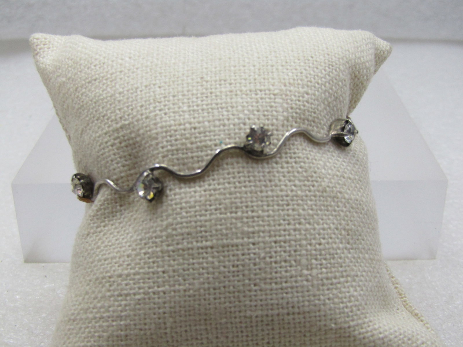 Vintage Clear Rhinestone Wavy Bracelet, 6.25" - 3
