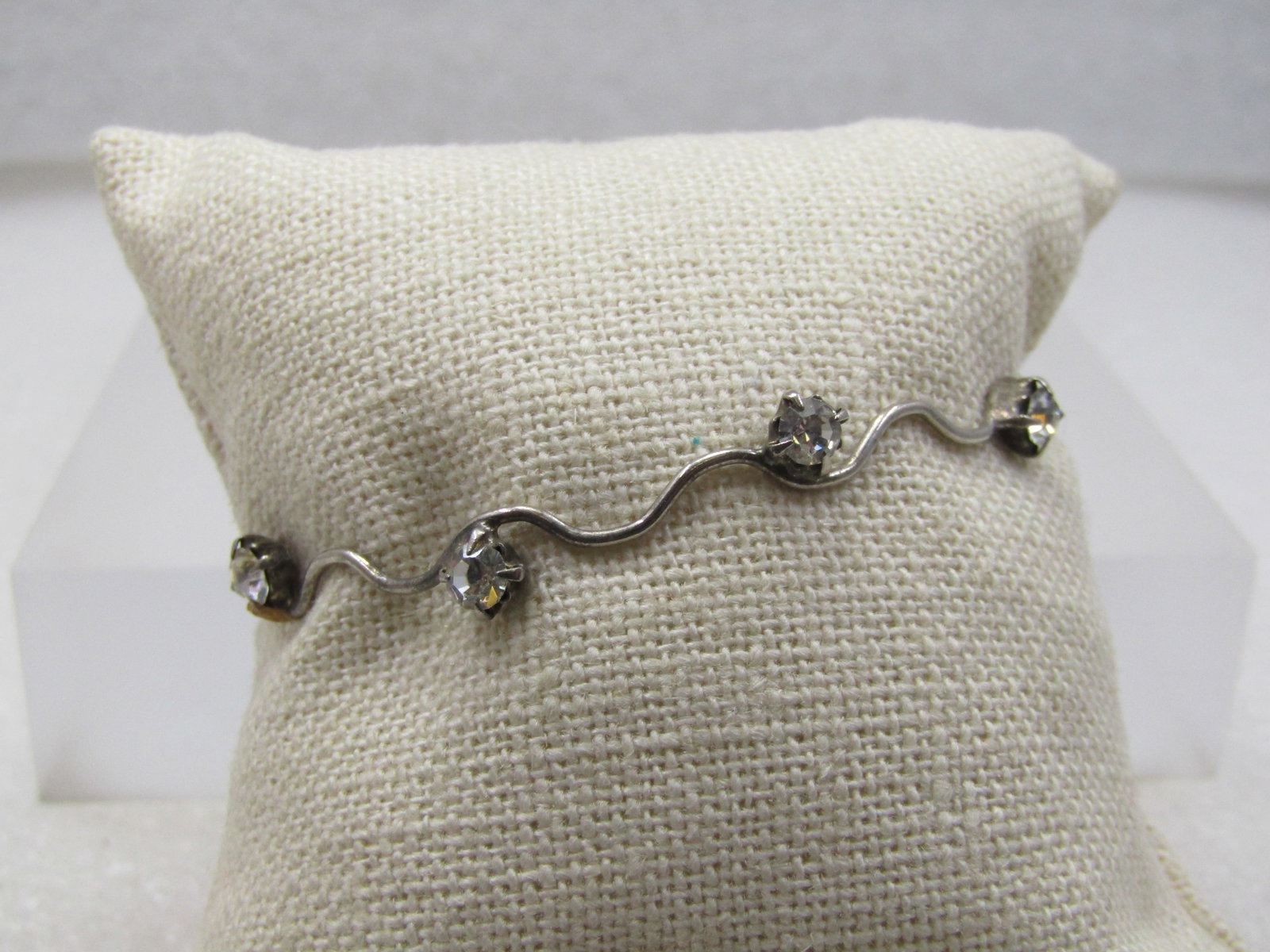 Vintage Clear Rhinestone Wavy Bracelet, 6.25" - 4