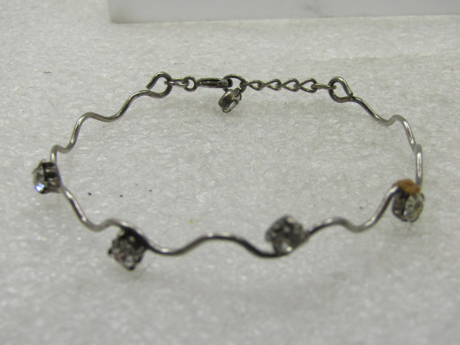 Vintage Clear Rhinestone Wavy Bracelet, 6.25" - 5