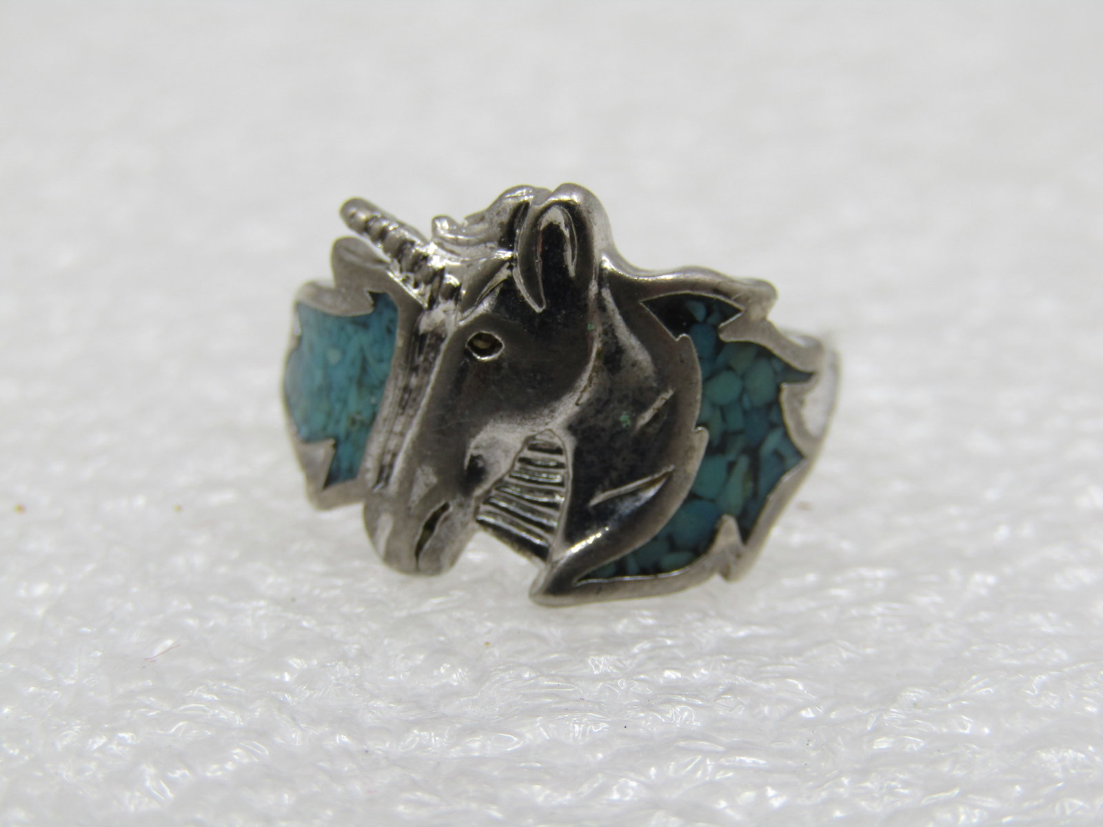 Vintage Turquoise Chip Unicorn Ring, Sz. 5. 1970's-1980's - 4