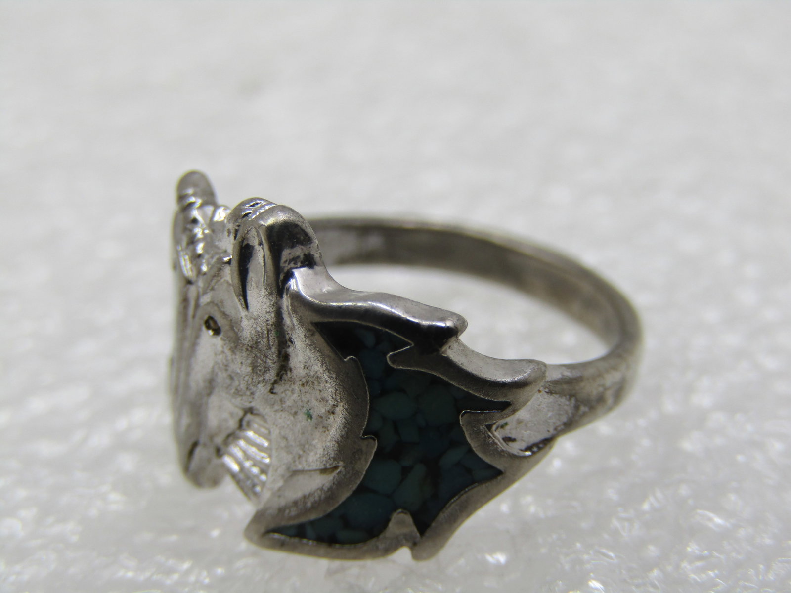 Vintage Turquoise Chip Unicorn Ring, Sz. 5. 1970's-1980's - 6