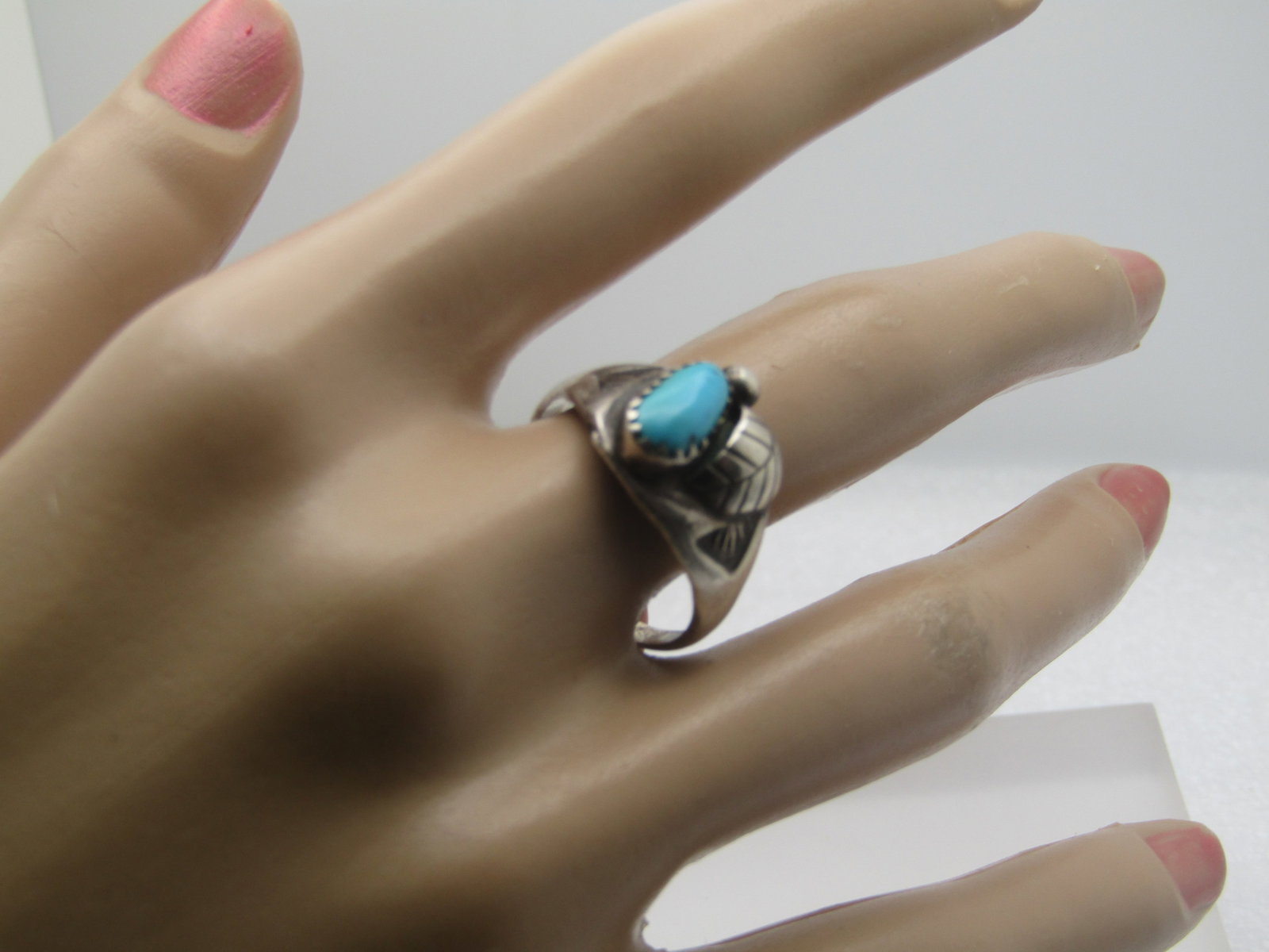 Vintage Sterling Southwestern Turquoise Ring, Sz. 9, Unisex, 1960's-1970's - 6
