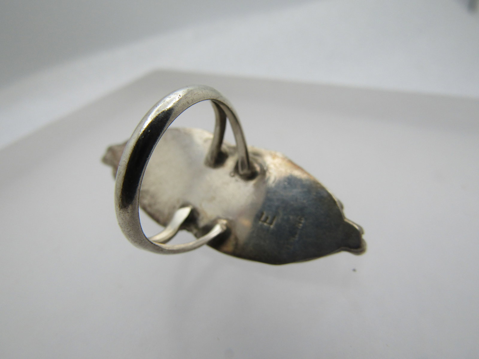 Vintage Sterling Southwestern Turquoise Ring, Long, Sz. 6.5, Signed E, 1970's-1980's - 5
