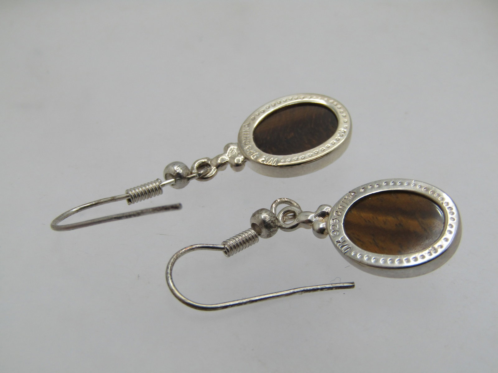 Vintage Tiger's Eye Scarab Earrings, Sterling & Silver tone, 1980's-1990's - 5