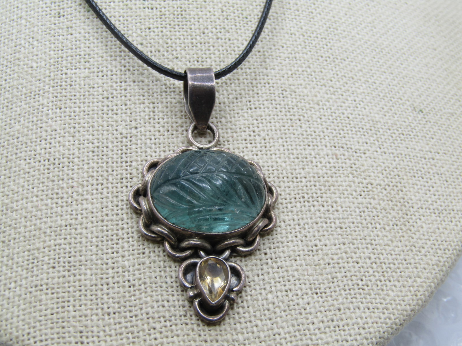 Vintage Green Quartz & Citrine Necklace, 20" Boho/Southwestern - 3