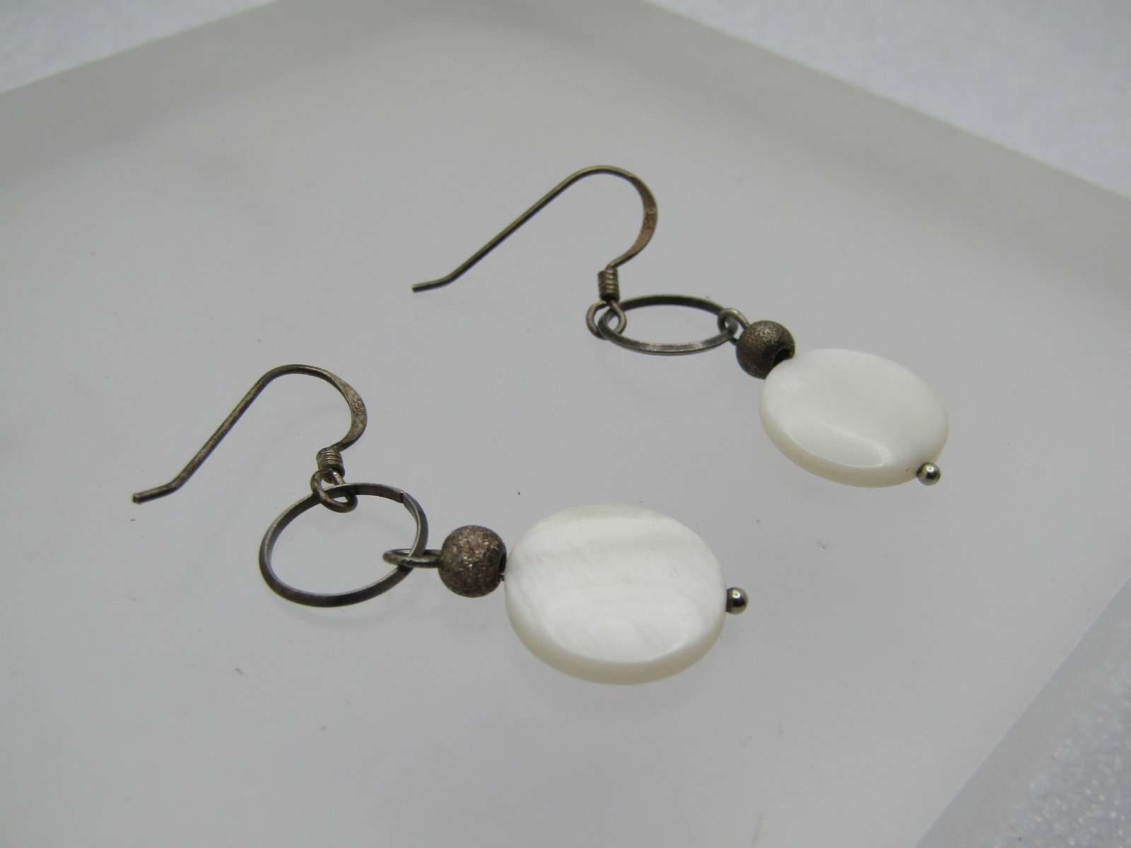 Vintage Sterling Mother-of-Pearl Pierced Earrings, Dangle, 1970's-1980's - 2