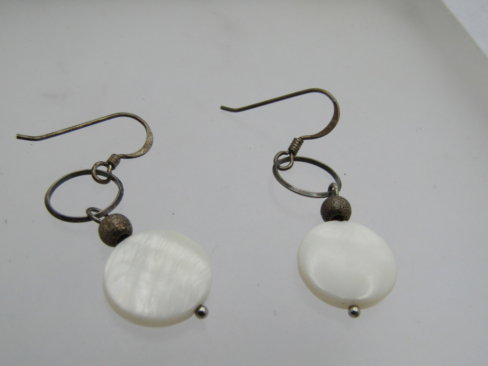 Vintage Sterling Mother-of-Pearl Pierced Earrings, Dangle, 1970's-1980's - 3