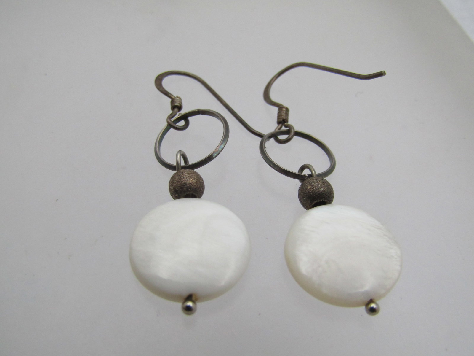 Vintage Sterling Mother-of-Pearl Pierced Earrings, Dangle, 1970's-1980's - 4