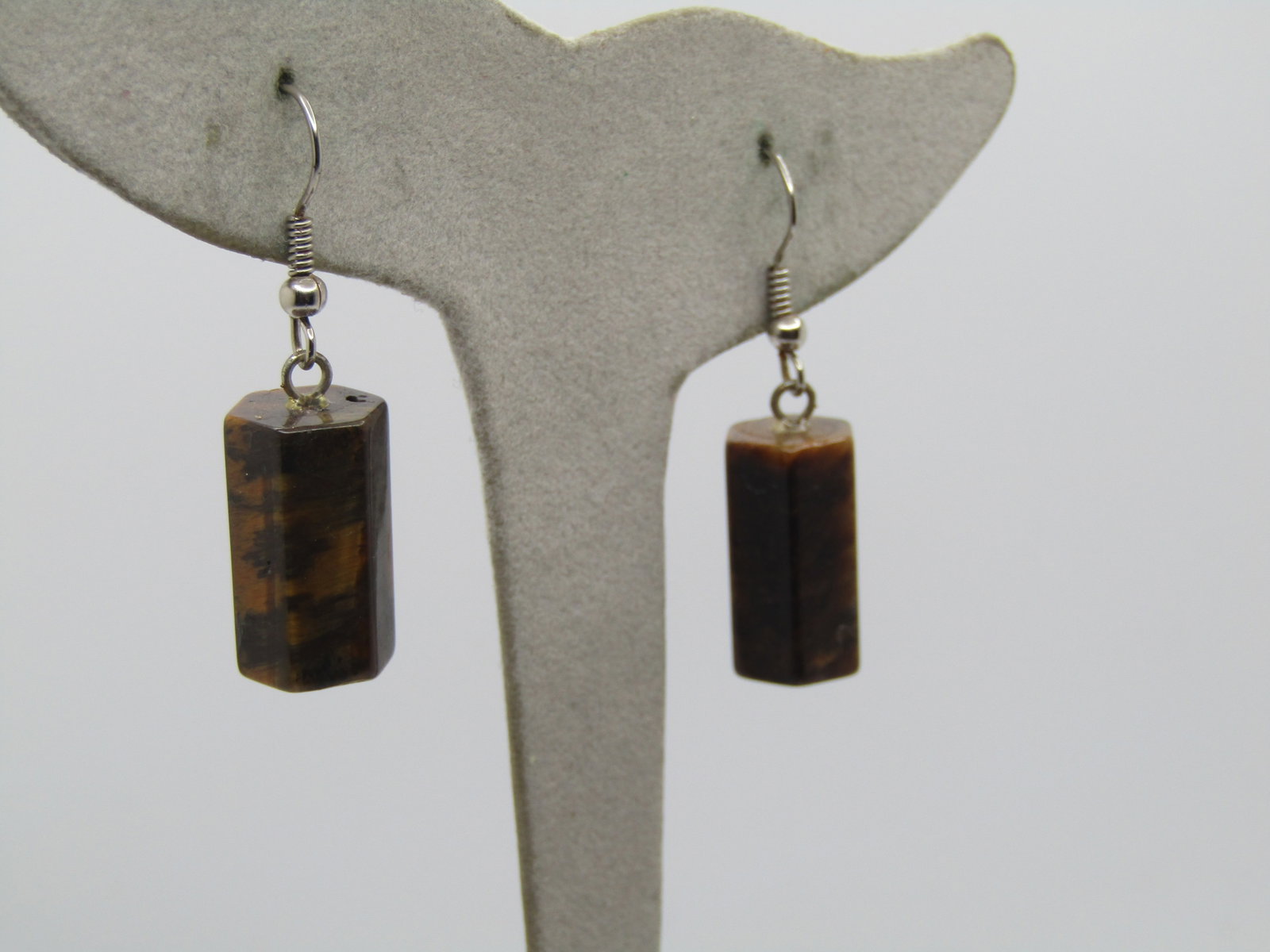 Vintage Tiger's Eye Pierced Earrings, Six Sided Drops, 1970's-1980's - 2