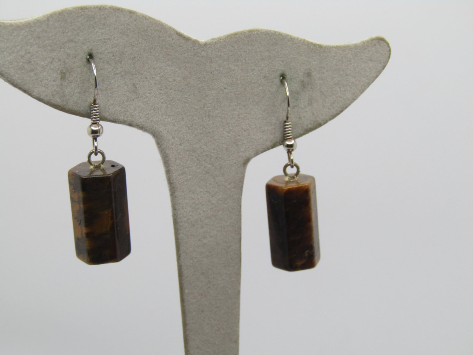 Vintage Tiger's Eye Pierced Earrings, Six Sided Drops, 1970's-1980's - 3