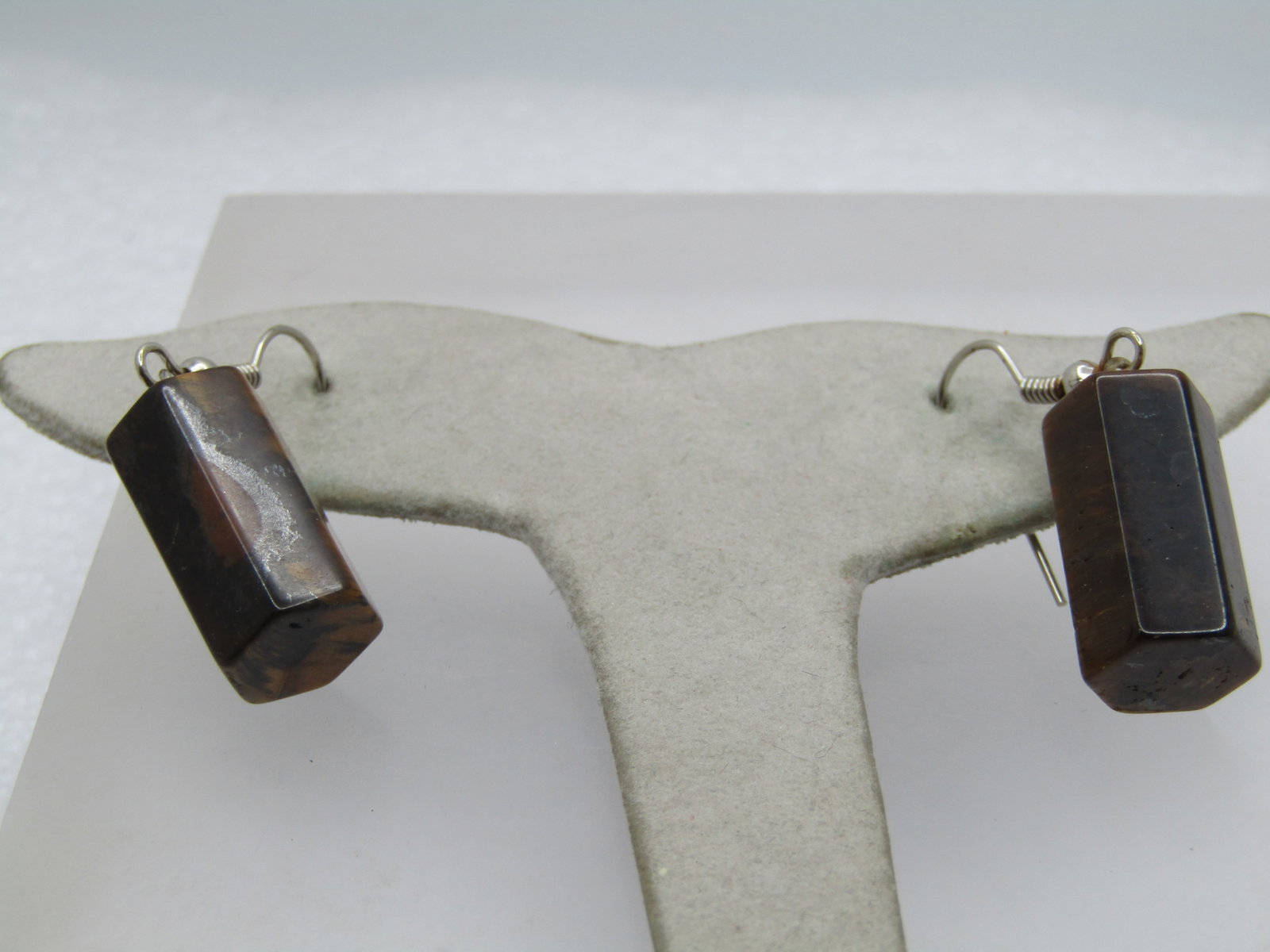 Vintage Tiger's Eye Pierced Earrings, Six Sided Drops, 1970's-1980's - 4