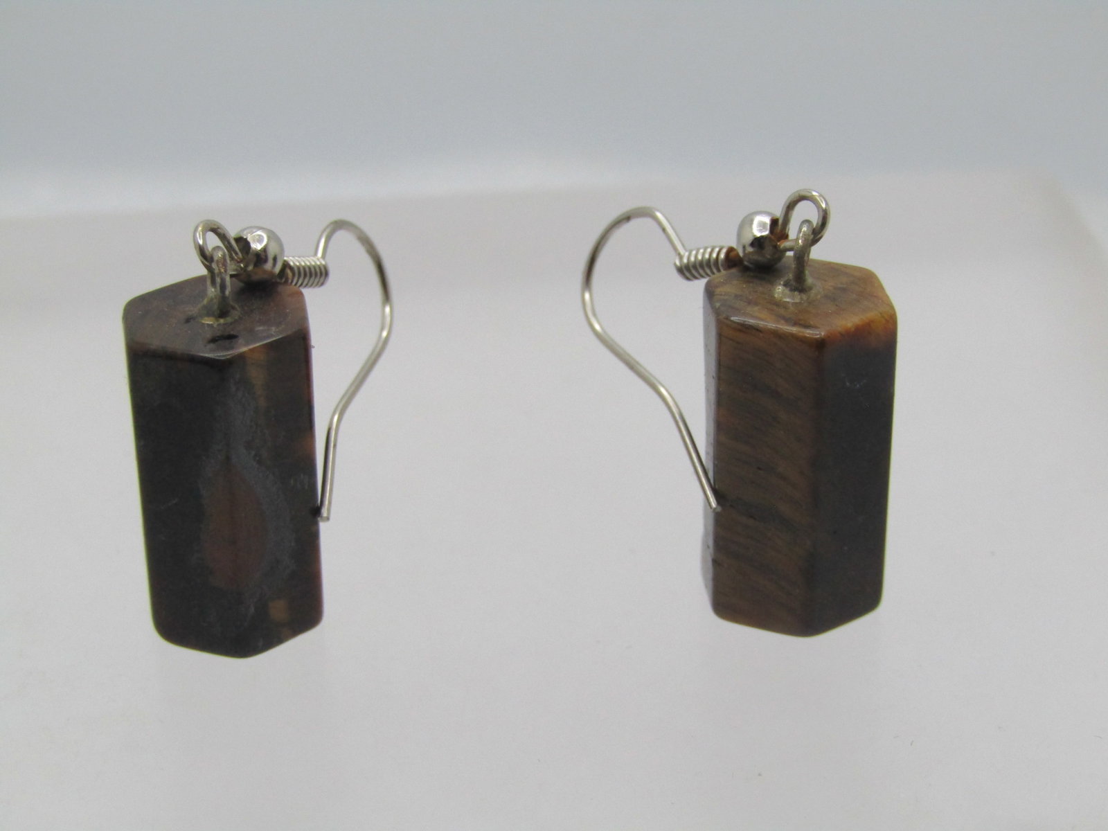 Vintage Tiger's Eye Pierced Earrings, Six Sided Drops, 1970's-1980's - 5