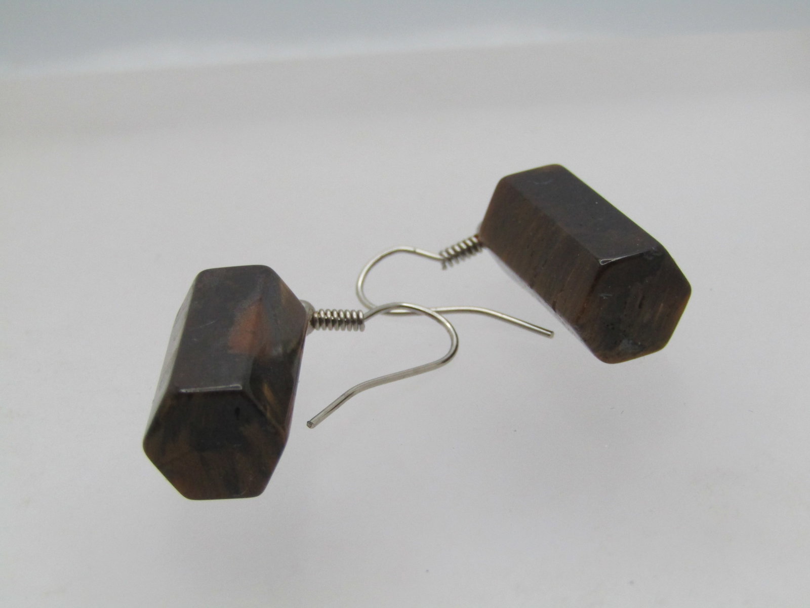 Vintage Tiger's Eye Pierced Earrings, Six Sided Drops, 1970's-1980's - 6