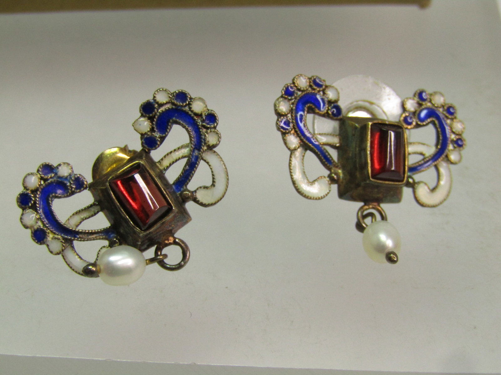 Vintage Garnet & Pearl Earrings Metropolitan Museum of Art NY, 24kt G.E.P, 1990's - 3