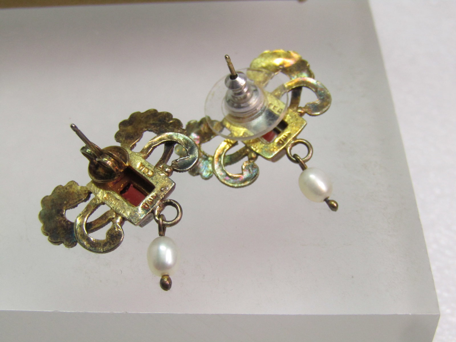 Vintage Garnet & Pearl Earrings Metropolitan Museum of Art NY, 24kt G.E.P, 1990's - 4