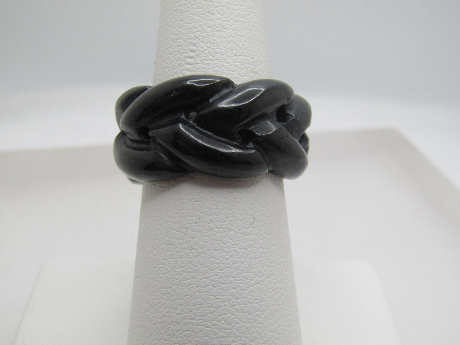 Vintage Black Jade Braided Ring, Sz. 7, 11.5mm, 1980's-1990's (1 of 6)