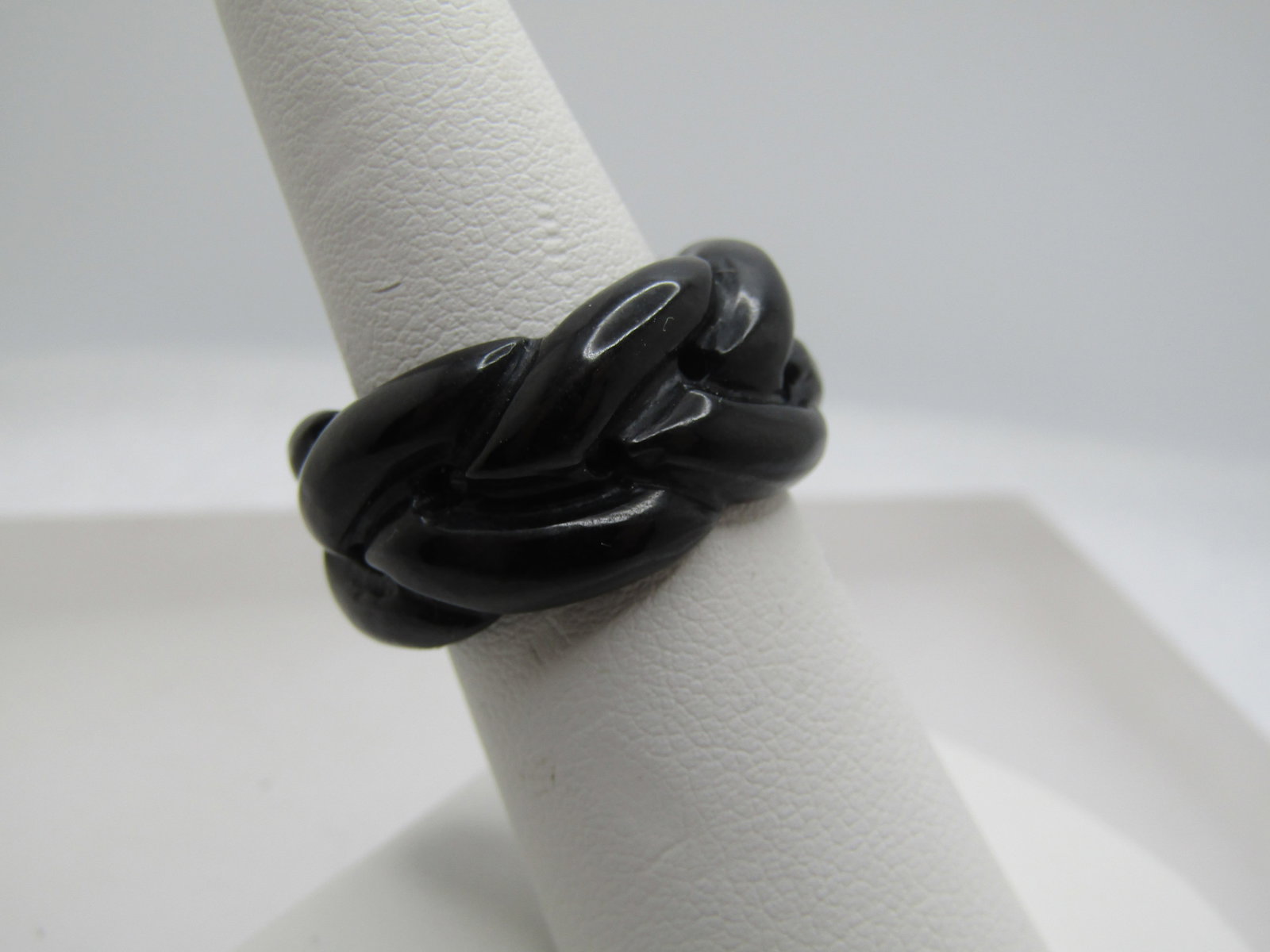 Vintage Black Jade Braided Ring, Sz. 7, 11.5mm, 1980's-1990's - 2
