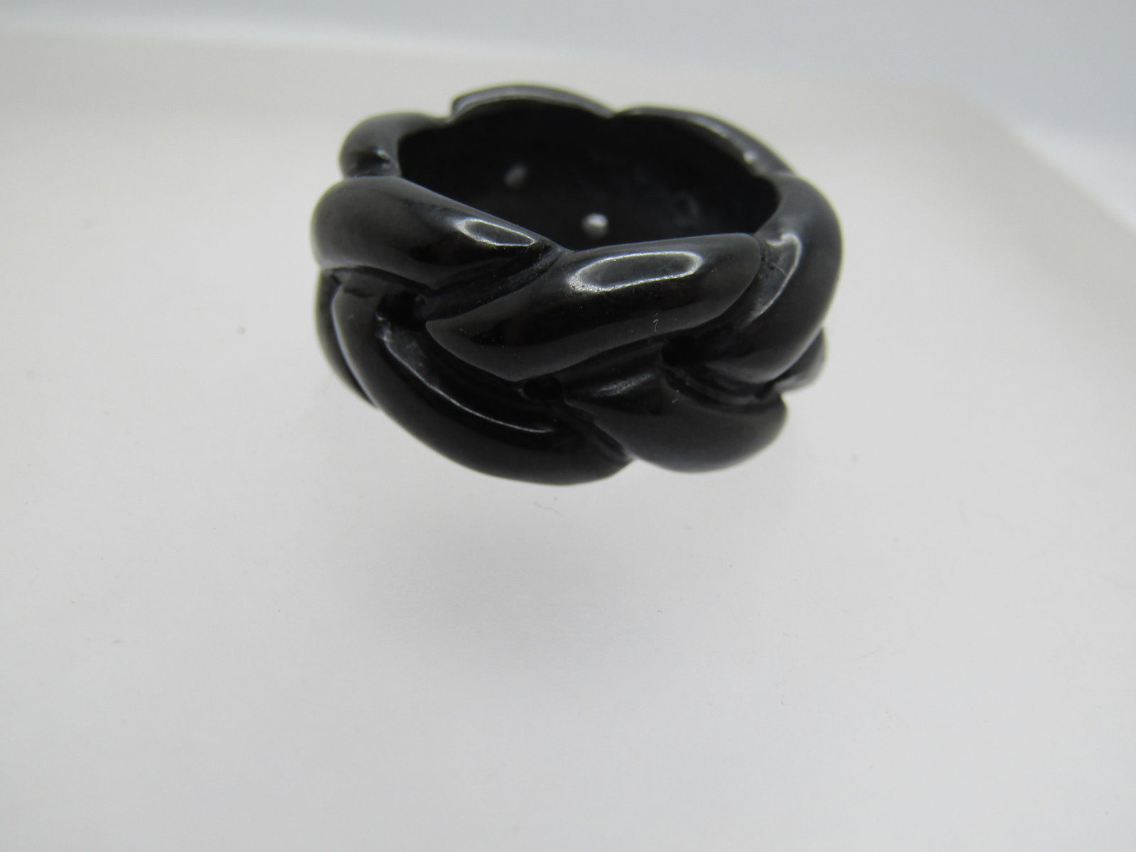 Vintage Black Jade Braided Ring, Sz. 7, 11.5mm, 1980's-1990's - 3