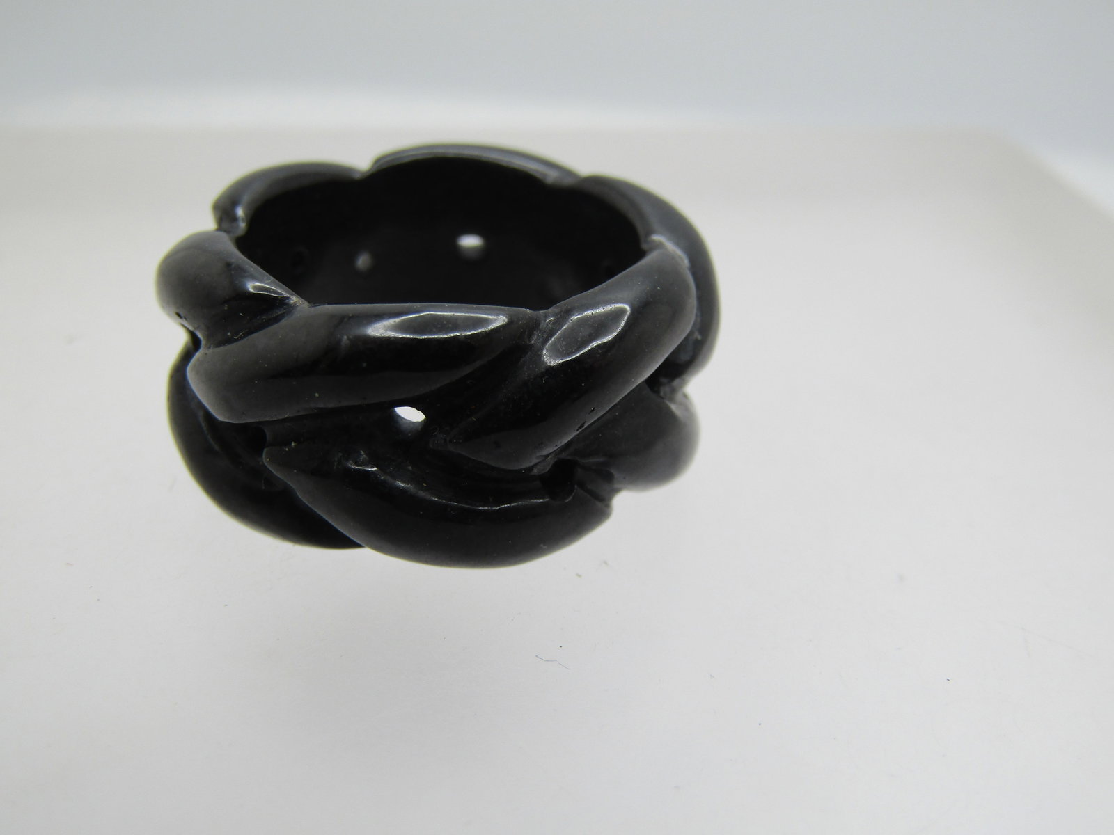 Vintage Black Jade Braided Ring, Sz. 7, 11.5mm, 1980's-1990's - 4