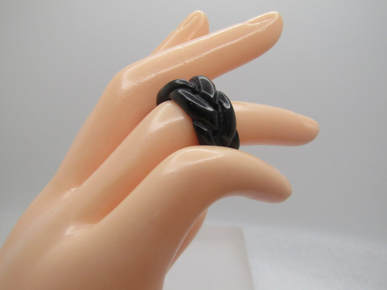 Vintage Black Jade Braided Ring, Sz. 7, 11.5mm, 1980's-1990's - 6