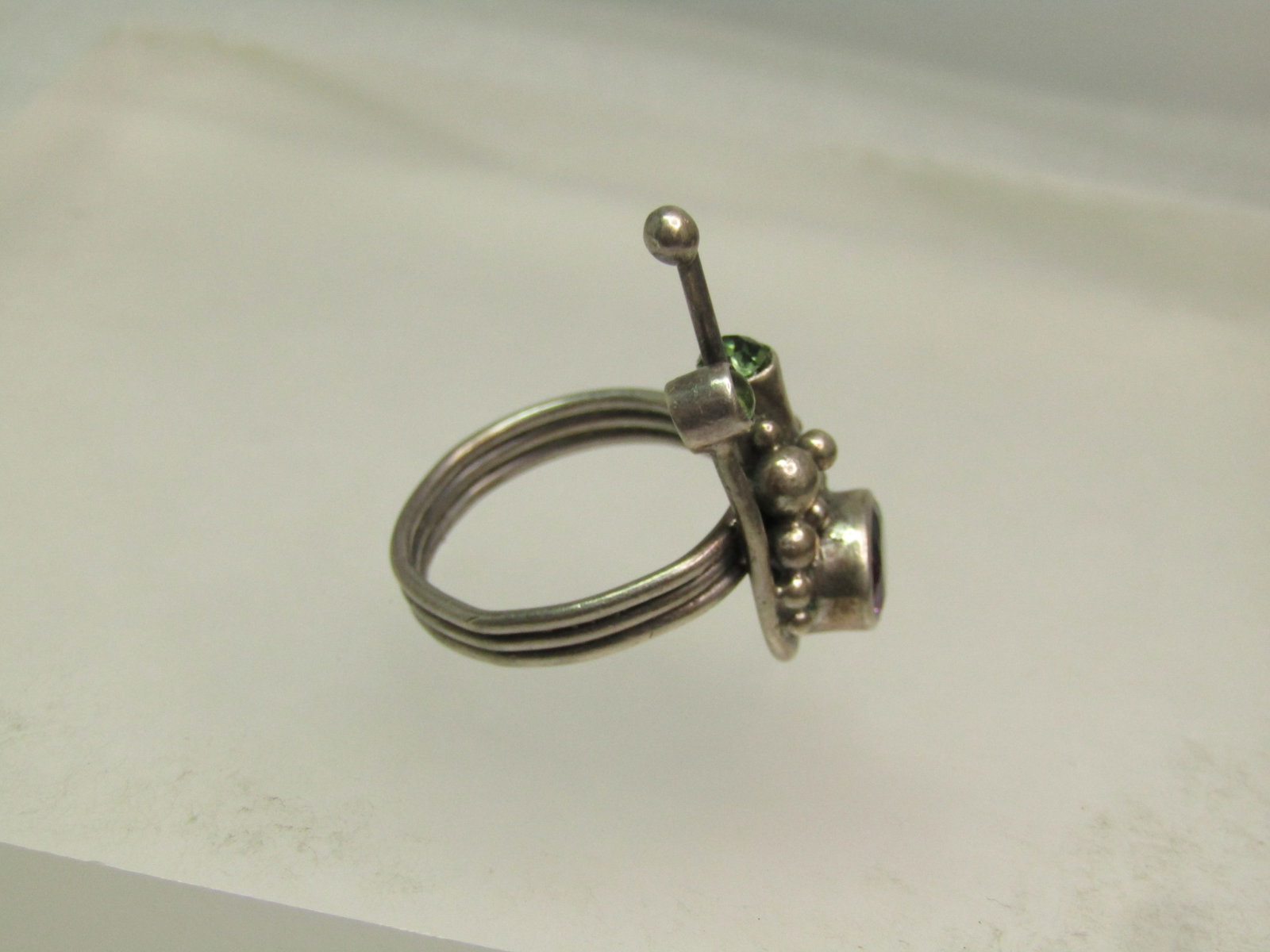 Vintage Sterling Amethyst Peridot Ring, Modernist, Sz. 8, 1980's - 5