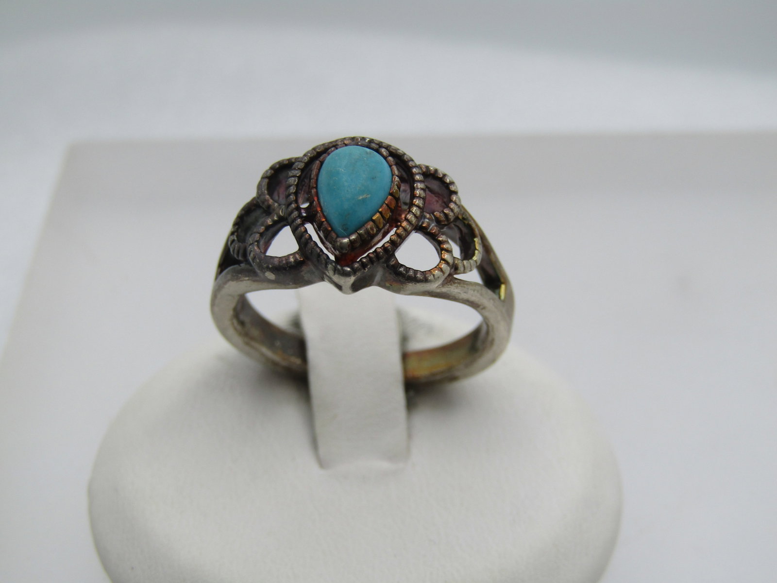 Vintage Sterling Faux Turquoise Ring, Southwestern Theme, Sz. 8, 1970's-1980's - 2