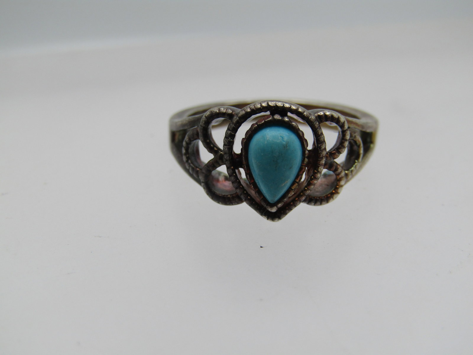 Vintage Sterling Faux Turquoise Ring, Southwestern Theme, Sz. 8, 1970's-1980's - 3