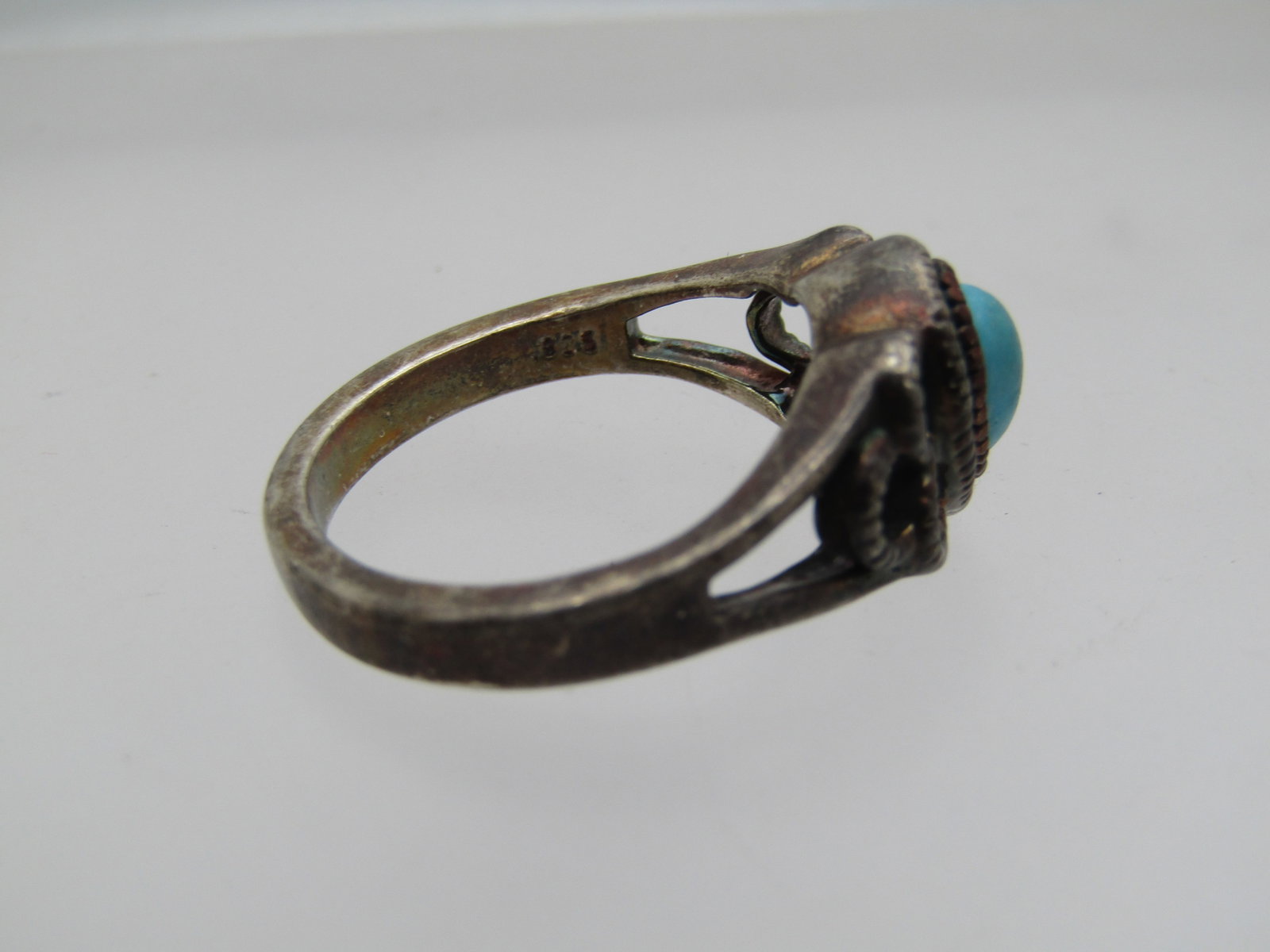 Vintage Sterling Faux Turquoise Ring, Southwestern Theme, Sz. 8, 1970's-1980's - 5