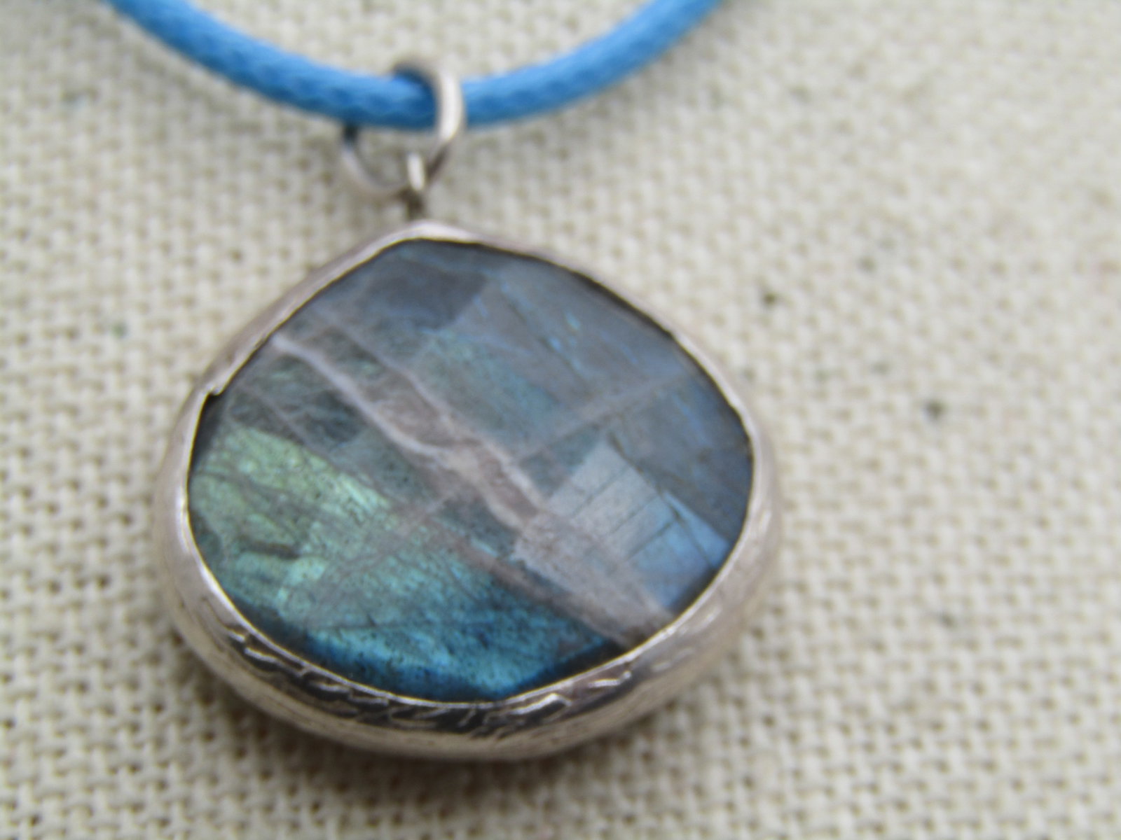 Vintage Sterling Labradorite Freeform Necklace, 19.5", Southwestern Appeal - 3