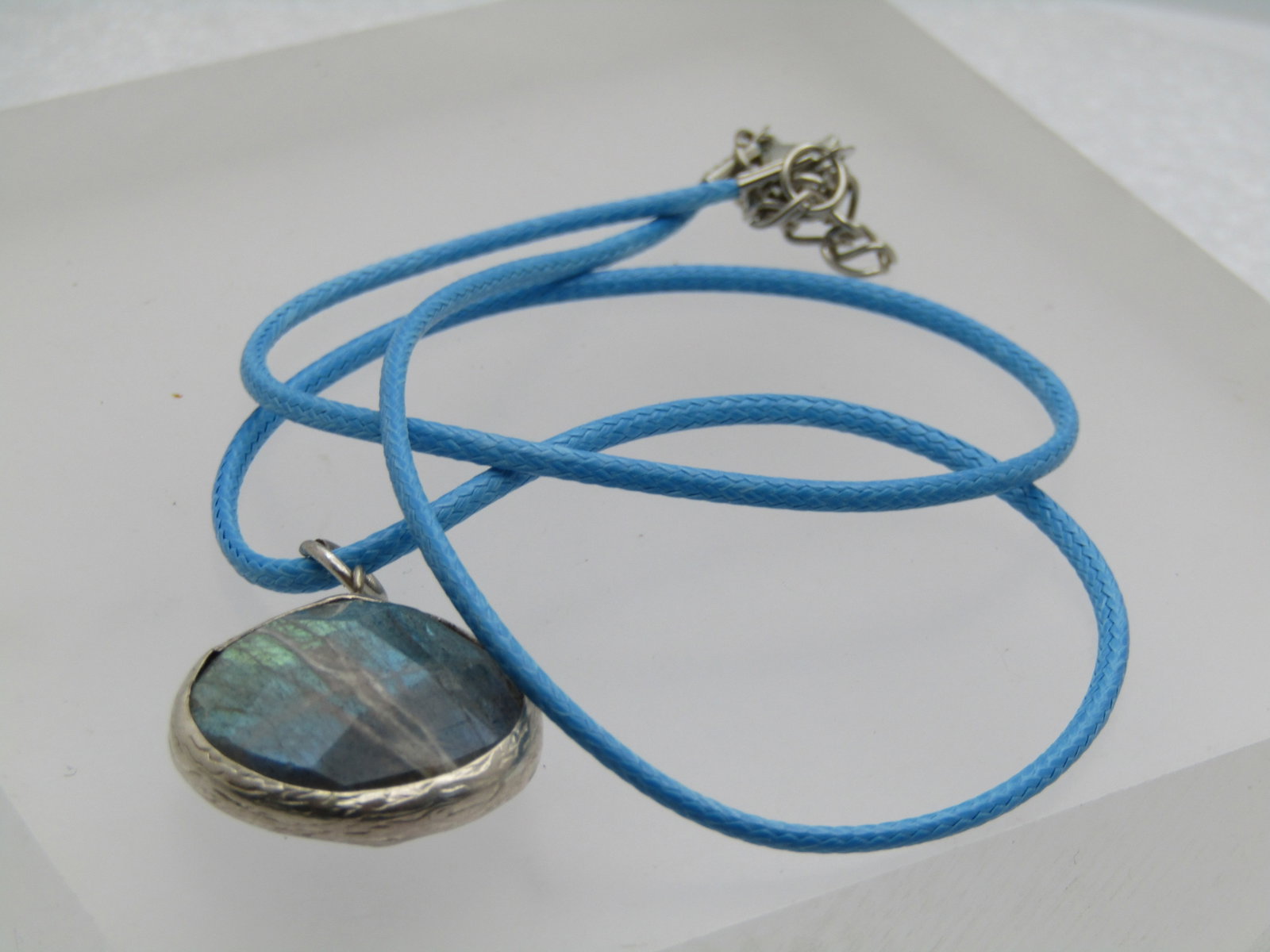 Vintage Sterling Labradorite Freeform Necklace, 19.5", Southwestern Appeal - 5