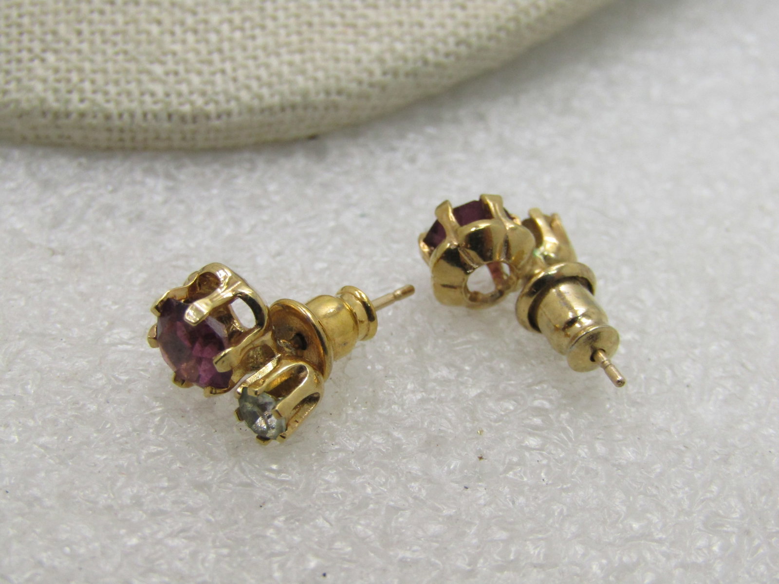 Vintage Purple Clear Rhinestone Earrings, Pierced, 1970's-1980's - 5