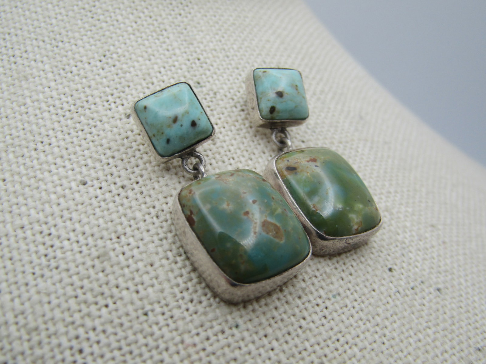 Vintage Sterling Turquoise Stud Dangle Earrings, 1970's-1980's, Southwestern - 2
