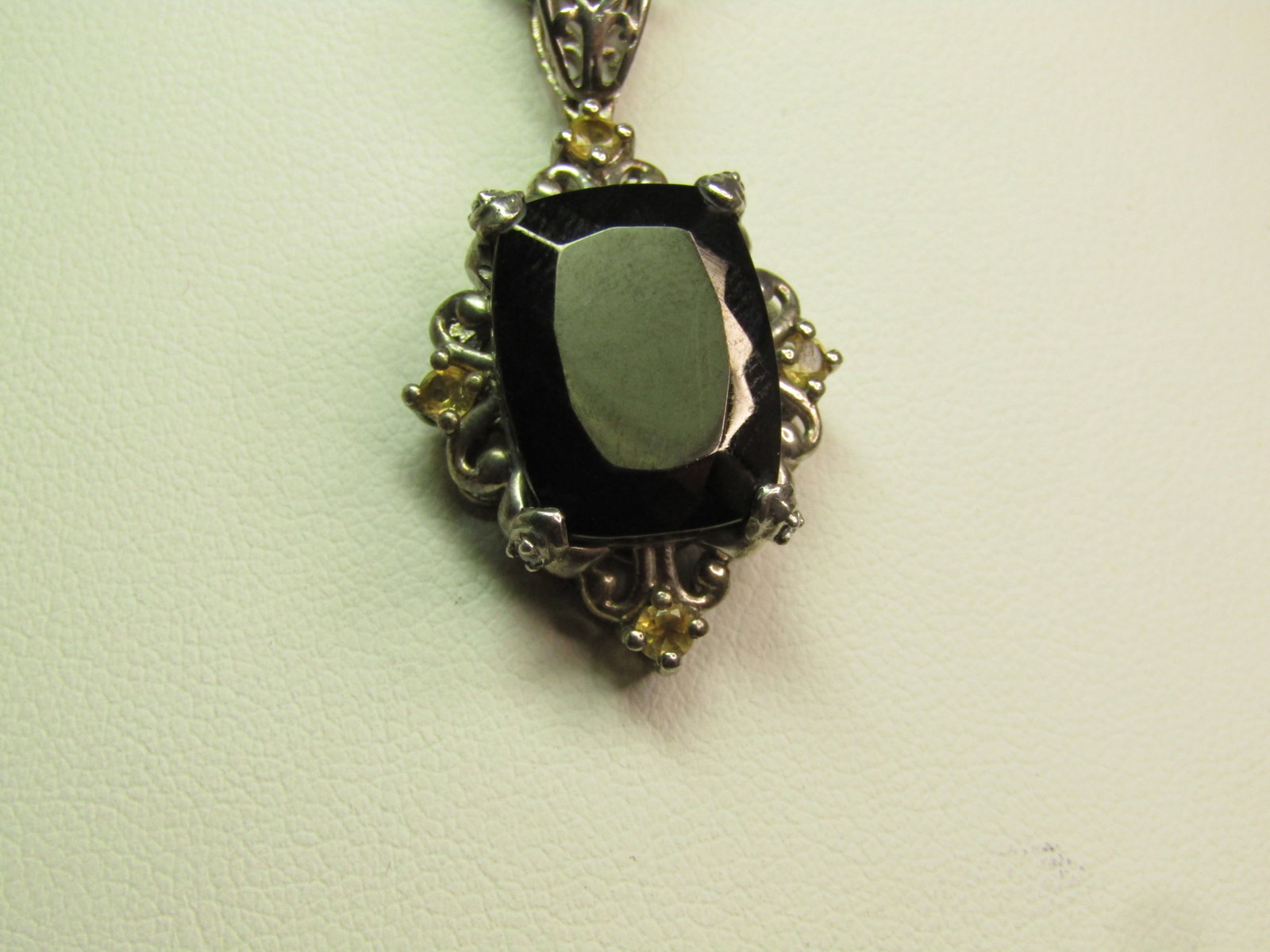 Sterling Onyx Citrine Necklace, 20", Signed STS, 1990's-2000 - 2