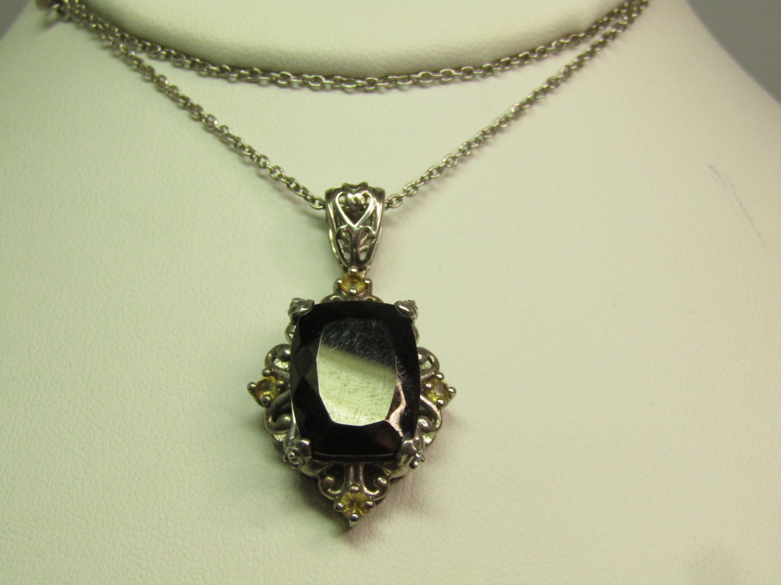 Sterling Onyx Citrine Necklace, 20", Signed STS, 1990's-2000 - 4