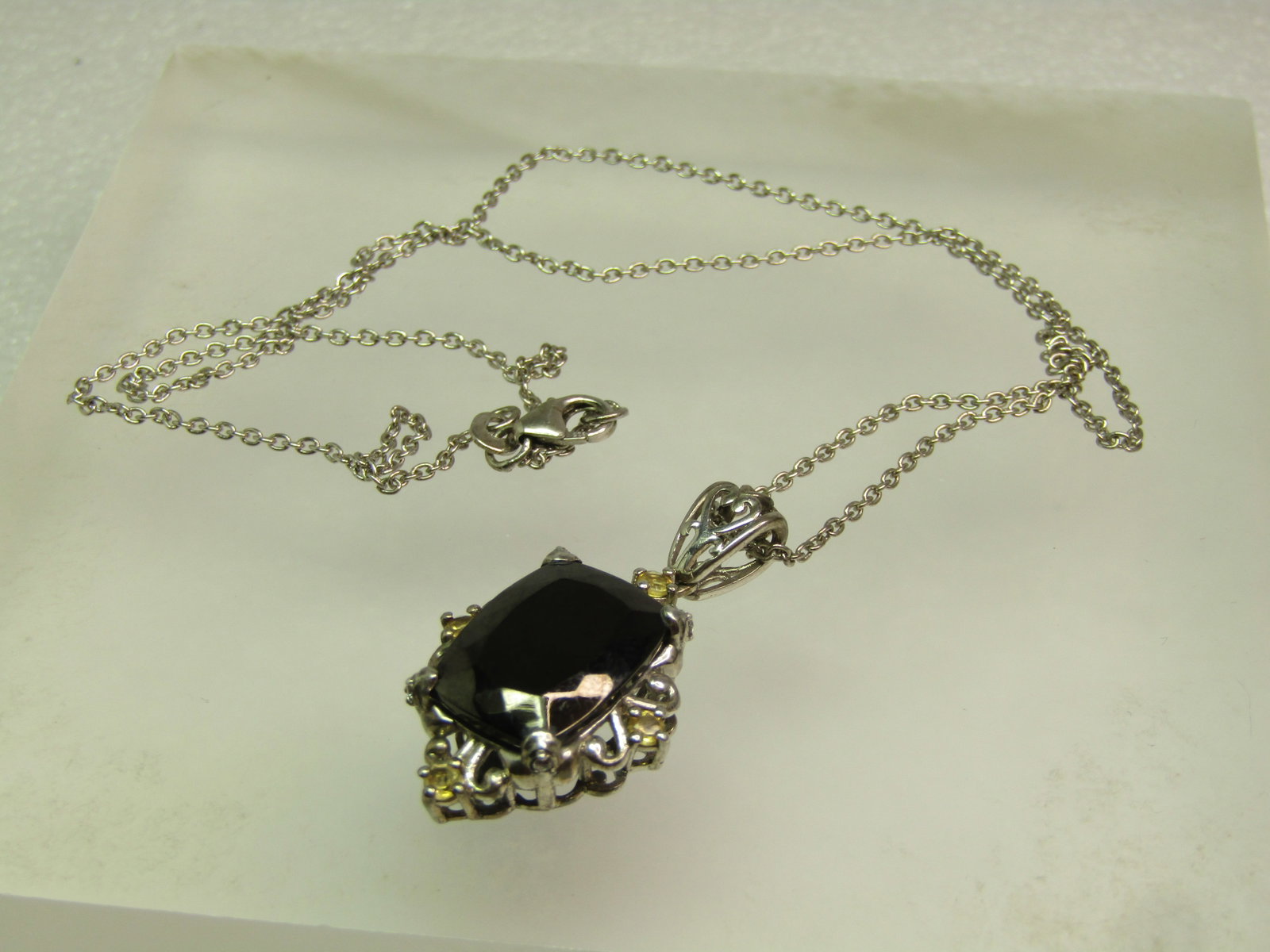 Sterling Onyx Citrine Necklace, 20", Signed STS, 1990's-2000 - 5