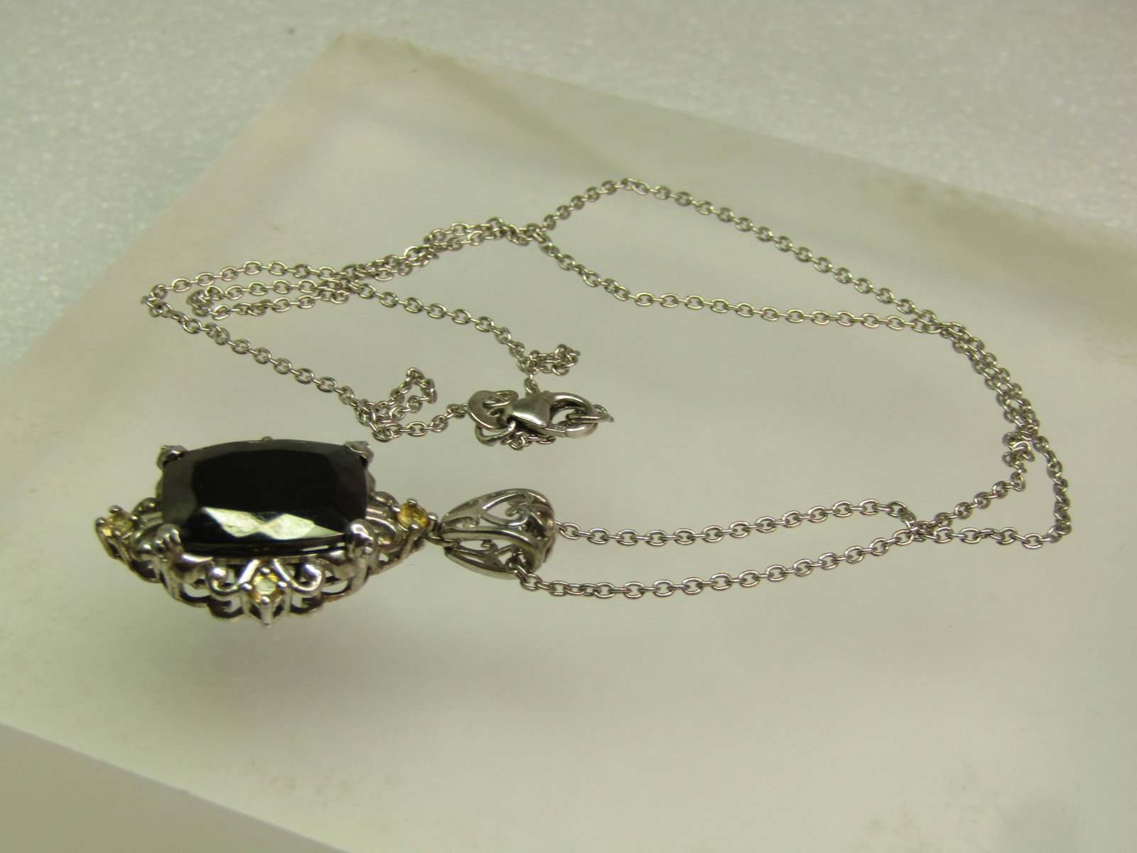 Sterling Onyx Citrine Necklace, 20", Signed STS, 1990's-2000 - 6
