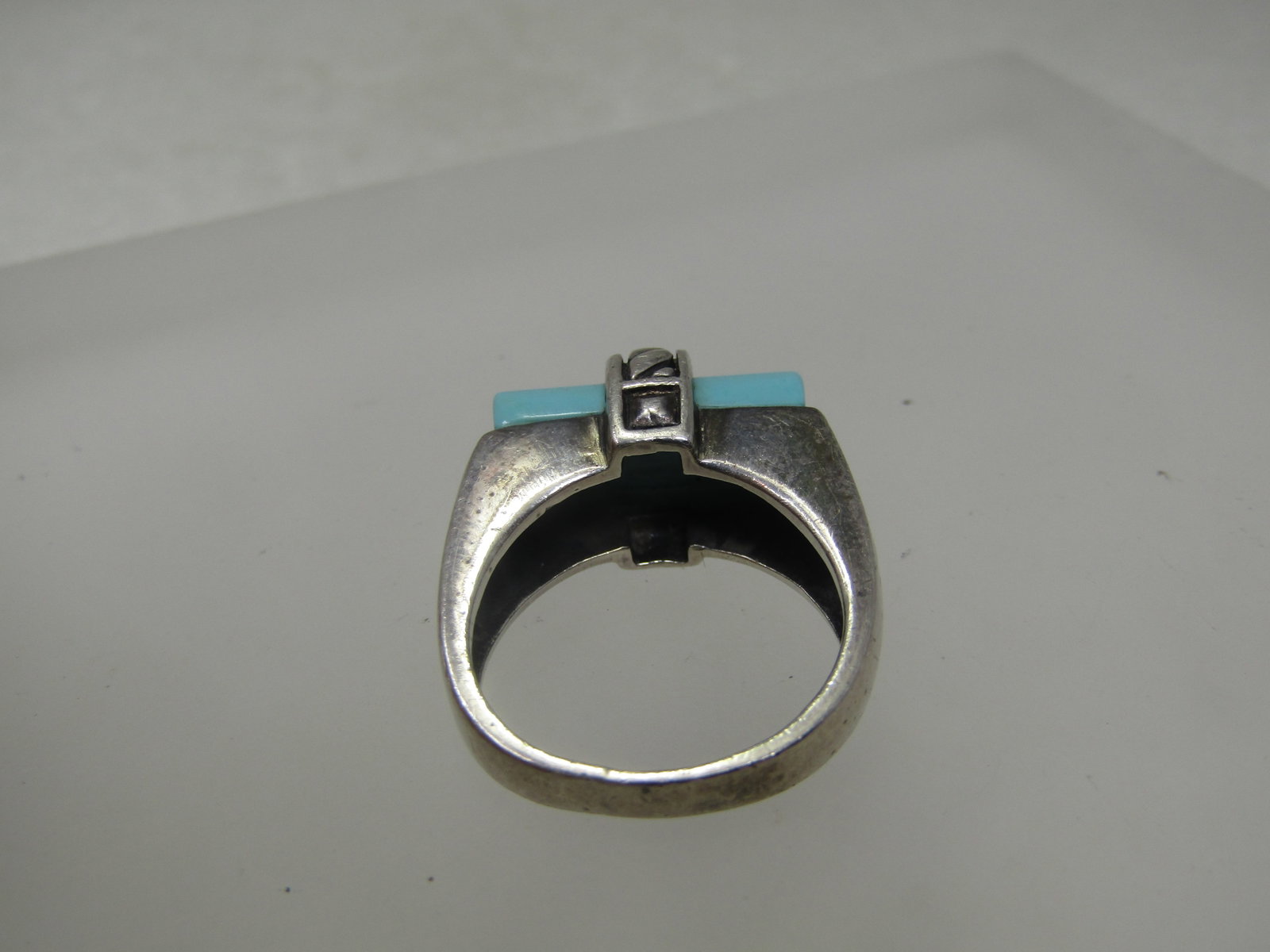 Vintage Sterling Turquoise Ring, Bali Themed. Sz. 7 - 6