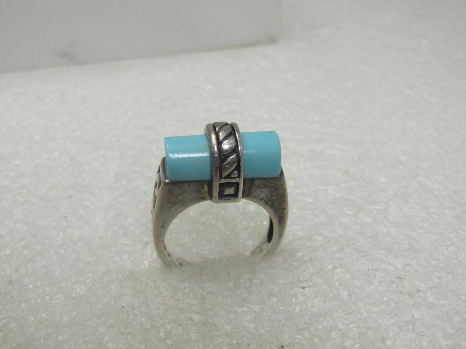 Vintage Sterling Turquoise Ring, Bali Themed. Sz. 7 - 8