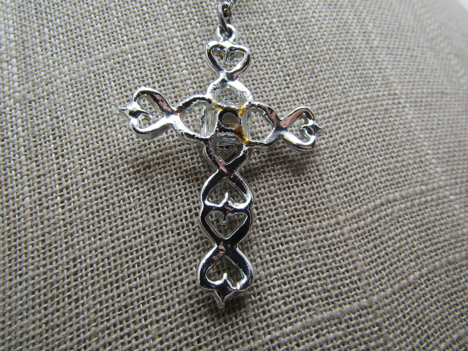 Vintage Rhinestone Cross Necklace, 16", Aurora Borealis. 1970's-1980's - 4