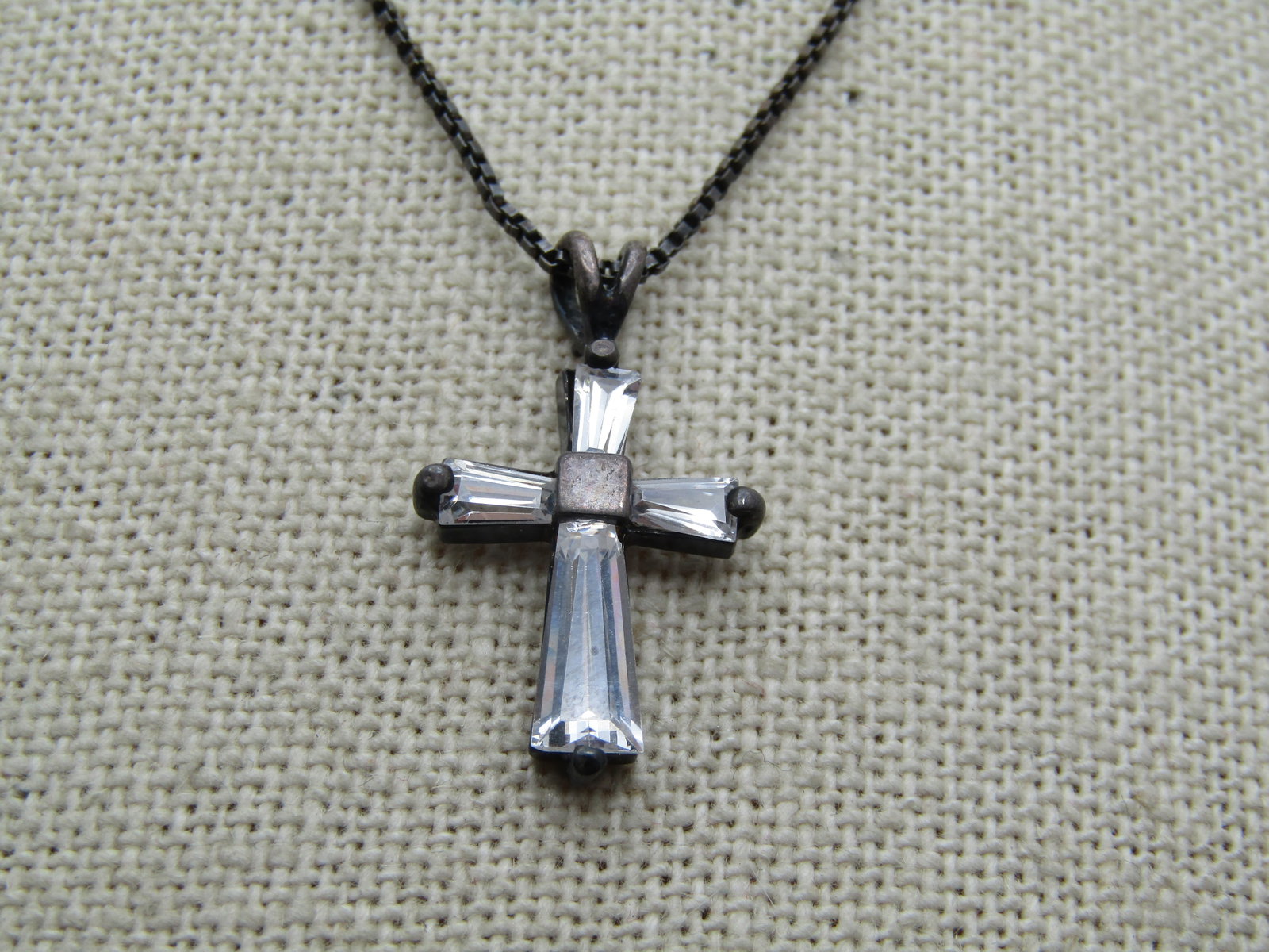 Vintage Sterling Rhinestone Cross Necklace, 18", 1980's - 3