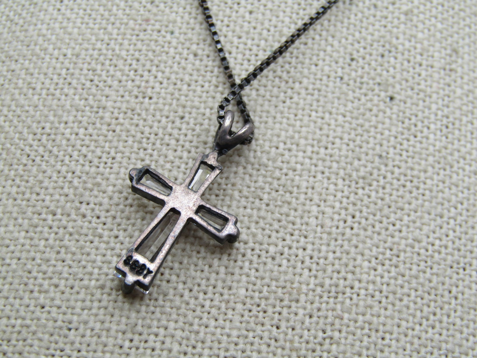 Vintage Sterling Rhinestone Cross Necklace, 18", 1980's - 4